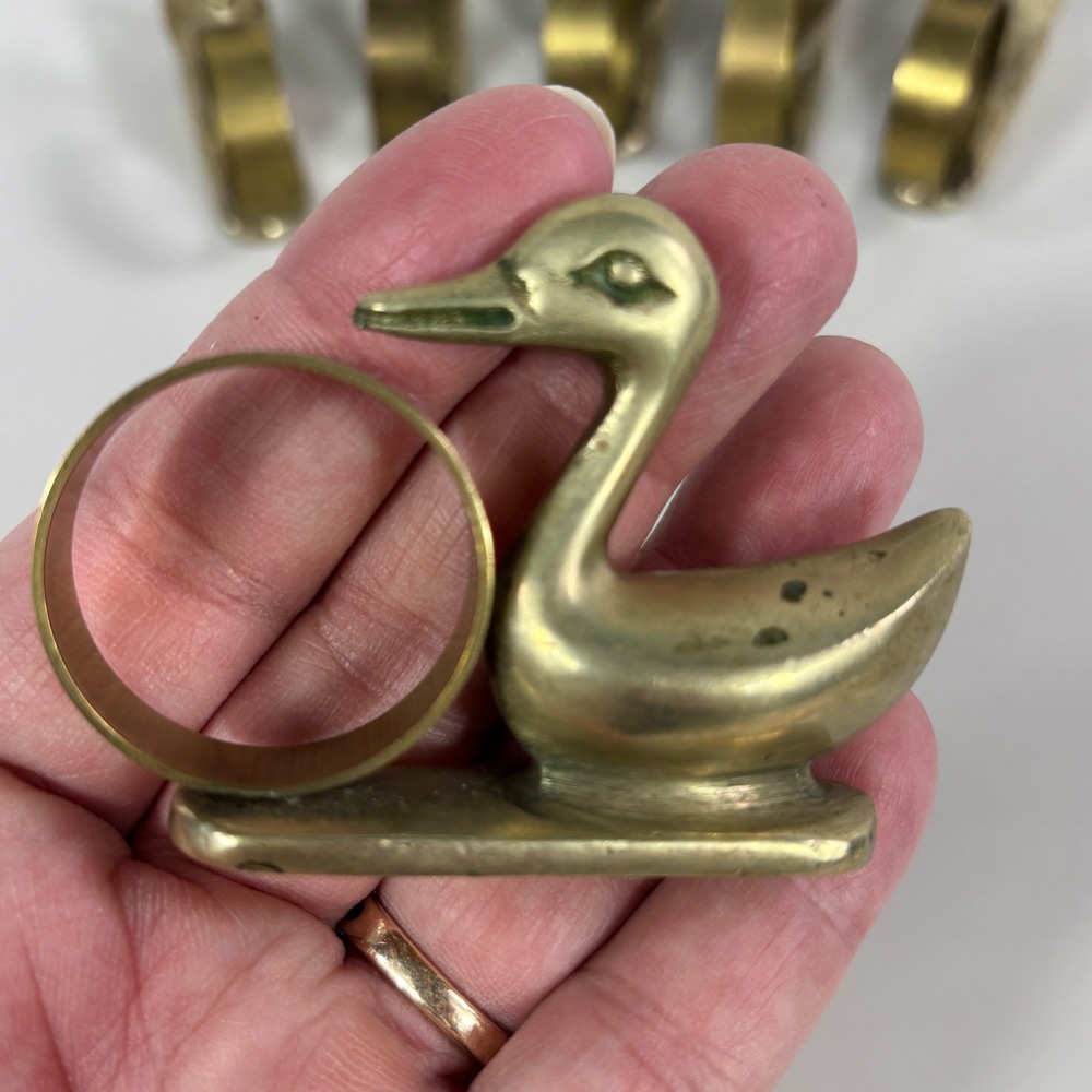 Vintage Solid Brass Duck Napkin Rings Set of 6 Gold Tone Figural Korea Decor